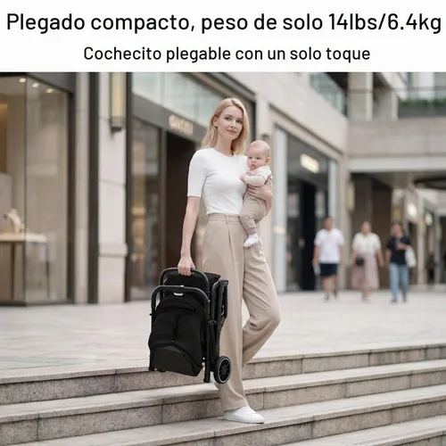 Vista 3 de Gromast Cochecito de bebé plegable compacto, cochecito de viaje ligero para niños pequeños con plegado de un clic, dosel extensible UPF50+
