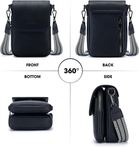Vista 3 de POIUGOYA Bolsos cruzados pequeños para mujer, a la moda, de cuero, con triple compartimento, para teléfono celular, con correa ajustable