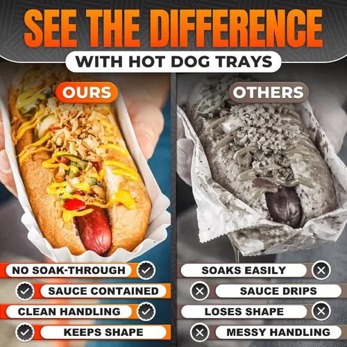 Vista 6 de 50 bandejas desechables para perros calientes para fiestas y barbacoas, bandejas de papel duraderas para perros calientes desechables para servir