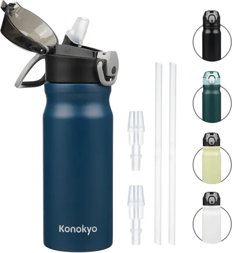 Vista 10 de Konokyo Botella de agua aislada de 22 onzas con pajilla, asa de transporte, verde militar