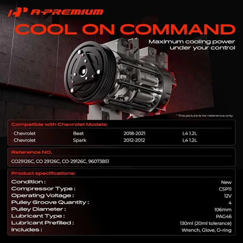 Vista 2 de A-Premium Compresor de aire acondicionado AC con embrague Compatible con Chevrolet Spark 1.2L 2011-2012, Spark 1.0L 2009-2015, Tipo de compresor