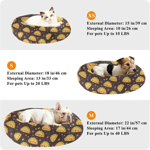Vista 6 de Wudan Pet Cat Beds Calming Anti Anxiety Fluffy Cat Cave Bed for Small Size Pets Sleeping XS Happy Taco