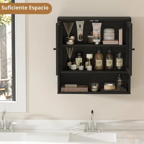 Vista 2 de Gabinete de pared del cuarto de baño, botiquín de la rota montado Ratán negro