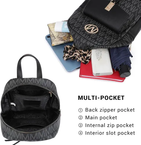Vista 4 de MKP - Mochila pequeña para mujer, bolso de hombro con borla y dije, Negro -, Mochilas Daypack