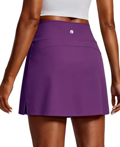Vista 9 de PINSPARK Faldas de golf para mujer, falda de tenis de cintura alta con 2 bolsillos, UPF 50+, falda atlética elástica para entrenamiento de pickleball