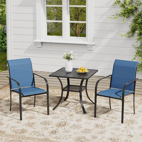 Vista 58 de VICLLAX Juego de 2 sillas de patio pequeñas para exteriores, juego de sillas apilables para patio y mesa de comedor cuadrada para porche delantero