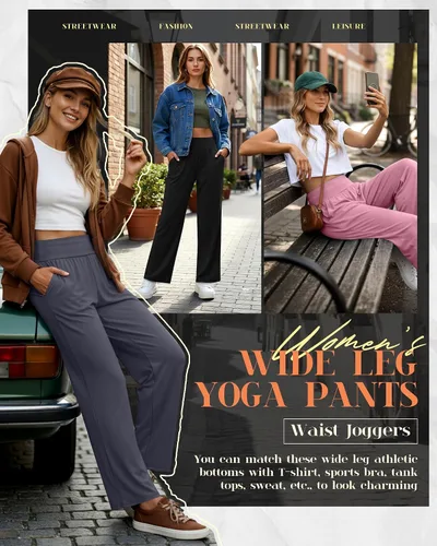 Vista 148 de Neer - Conjunto de 3 pantalones de yoga de pierna ancha para mujer - Pantalones deportivos cómodos, holgados, de cintura alta y casuales