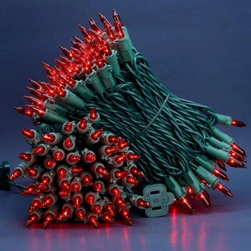 Vista 2 de 200 unidades de luces de Navidad rojas, paquete de 2 hebras de 100 unidades, 33 pies de cable verde, luces de cadena festivas UL listadas (rojo)
