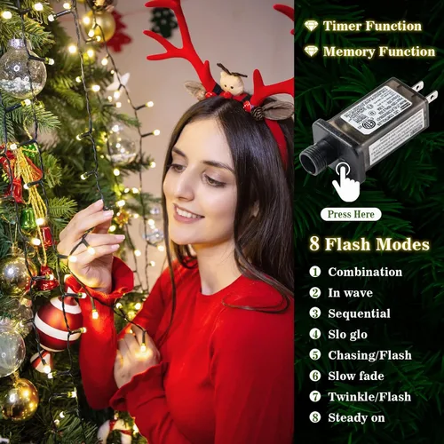 Vista 6 de Areker Luces de árbol de Navidad, 400 luces LED para árbol de Navidad con anillo, 10 x 6.6 pies, ultra brillantes, en forma de diamante, luces