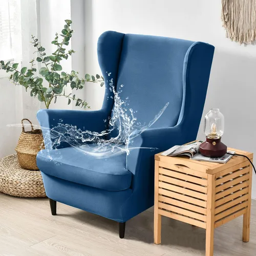 Vista 13 de Morbuy Funda impermeable para silla con respaldo de ala, fundas para silla con respaldo de ala, 2 piezas, lavables, elásticas, con brazos para sala