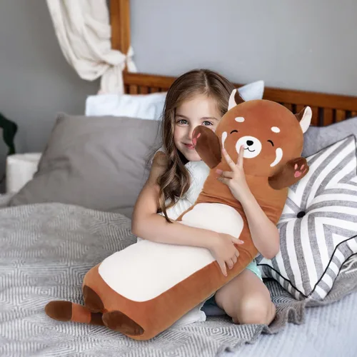 Vista 4 de Almohada larga de peluche con panda rojo, juguete suave de peluche de 19 pulgadas, lindo cojín para dormir, naranja