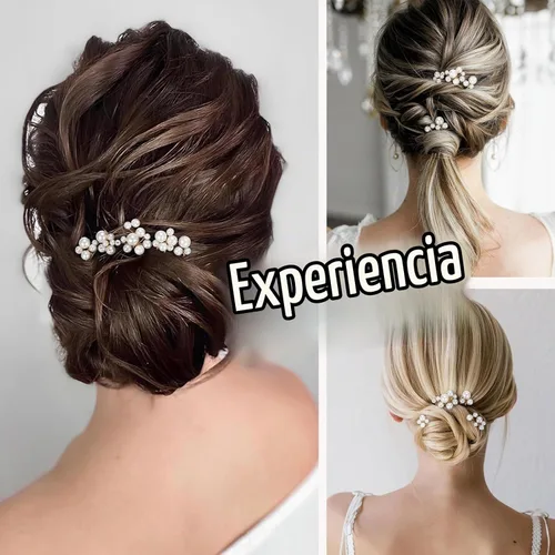 Vista 4 de Juego de 9 horquillas de boda con perlas en forma de U para mujeres Dorado