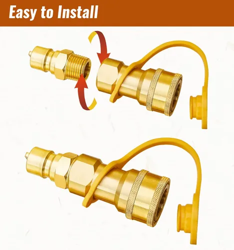 Vista 4 de CALPOSE Kit de conexión rápida de gas de 1/2", conector de desconexión rápida de gas LP y enchufe de inserción macho, latón macizo