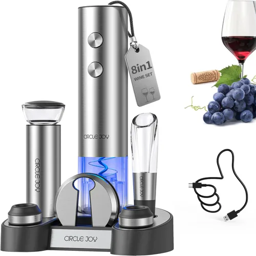 Vista 9 de CIRCLE JOY Abrevino eléctrico recargable 5 en 1 acero inoxidable juego de regalo de vino con cortador de aluminio, vertedor aireador de vino, anillo