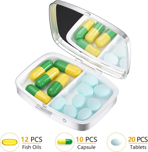 Vista 3 de Nipichsha Pastillero, pequeño pastillero para bolso y bolsillo, lindo organizador de medicamentos de viaje, soporte portátil para medicamentos