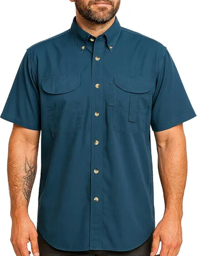 Vista 24 de Camisa de manga corta con botones de pesca para hombre, transpirable, para exteriores, casual, ligera