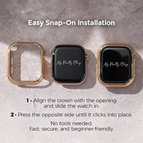 Vista 6 de My Pretty Strap Funda Protectora XOXO Brillante para Apple Watch – Cubierta de Metal de Lujo para Mujeres, Resistente a Arañazos – Compatible