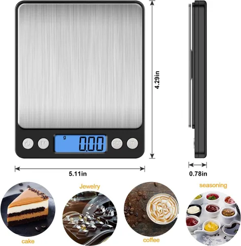Vista 6 de Diyife Báscula digital de cocina de 17.64 oz/0.00 oz, báscula de alimentos para cocinar de alta precisión, báscula de mini gramos con pantalla LCD