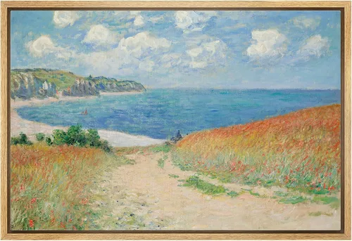 Vista 34 de wall26 Claude Monet - Paseo del acantilado en Pourville - Arte moderno impresionista - Lienzo enmarcado para arte para el hogar, 16 x 24 pulgadas