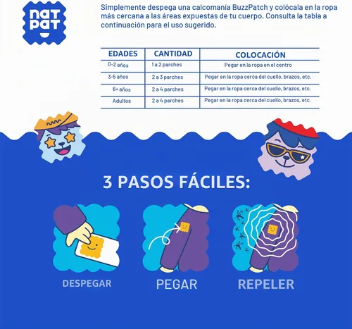 Vista 4 de NATPAT Buzz Patch - Calcomanías de parche de mosquitos para niños, ingredientes a base de plantas, no tóxicos, el parche original de aceite esencial