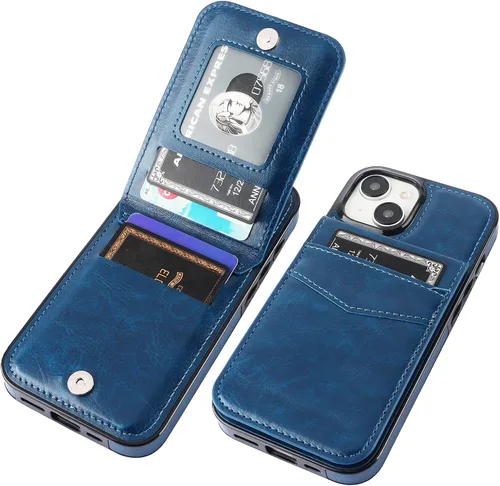 Vista 44 de KIHUWEY - Funda tipo cartera compatible con iPhone 15 con soporte para tarjetas de crédito, cierre magnético, soporte de cuero premium, cubierta