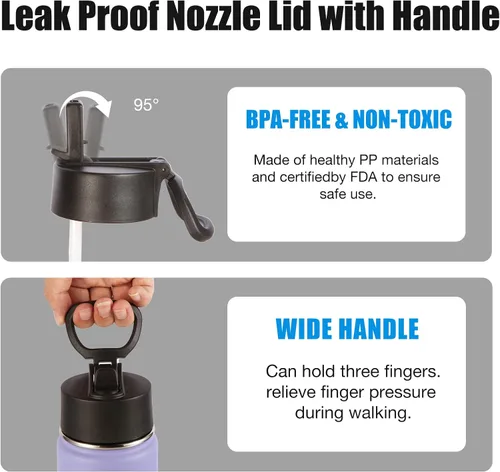 Vista 6 de Volhoply Botellas de agua aisladas de 22 onzas con tapa con popote, botella de acero inoxidable con asa, vasos de agua de viaje de metal de doble