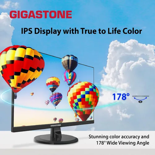 Vista 6 de Gigastone Monitor de luz trasera LED IPS de 24 pulgadas, 75 Hz, FHD 1920 x 1080, 1080P 178 ° de visión amplia sin marco, monitor de computadora sin