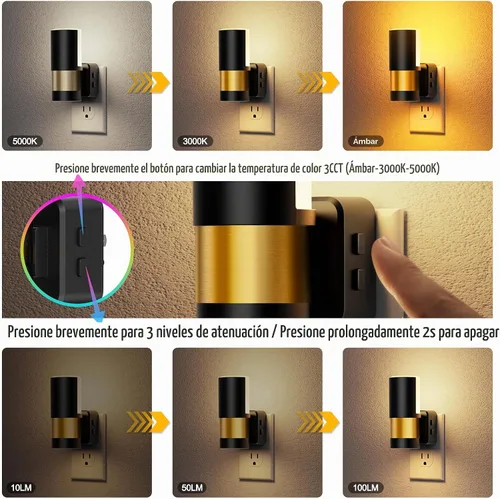 Vista 2 de JandCase - Luz nocturna enchufable, luz nocturna giratoria con 3 colores, regulable