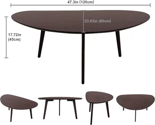 Vista 3 de FIRMINANA Mesa de Centro Moderna de Mediados de Siglo, Mesa de Centro Ovalada Grande con Tablero de Mango para Espacios Pequeños, Espresso - 47.3