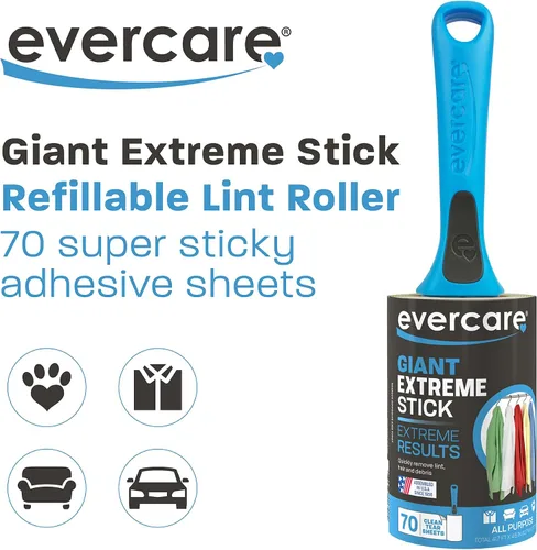 Vista 2 de Evercare Extreme Giant Stick - Rodillo de pelusa manual con mango recto, 70 hojas, color azul