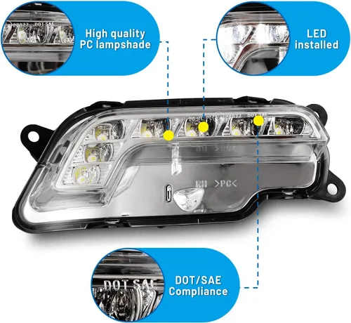 Vista 3 de Luces antiniebla LED compatibles con Mercedes-Benz 2010-2016 E350 E550 / 2010-2015 E63 AMG 2 piezas de conducción diurna montaje de lámpara