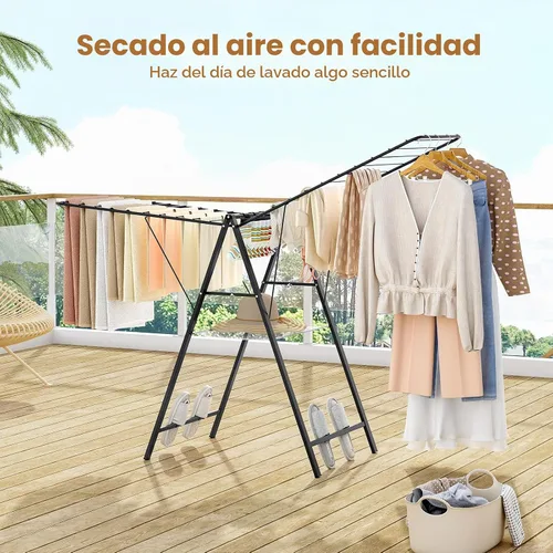 Vista 8 de APEXCHASER Perchero de Ropa Plegable, Perchero de Secado de Metal para Lavandería con Barras de Altura Ajustable, Perchero Ultra Delgado para Ropa