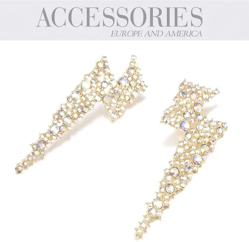 Vista 4 de Aretes colgantes con forma de rayo de cristal, para mujer, colección KELMALL