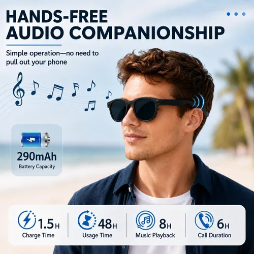 Vista 3 de Gafas Inteligentes con Cámara, Gafas AI, Gafas Bluetooth, Lentes Reemplazables, Batería de 48H para Viajes, Conferencias y Vlogging. Traducción