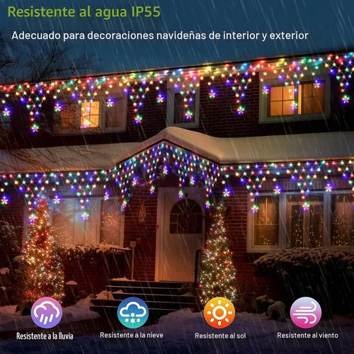 Vista 3 de Luces de Navidad Decoraciones Exteriores 13.8 pies 200 Luces LED de Navidad con 12 Estrellas, Luz de Cortina de Hadas Regulable con 8 Modos
