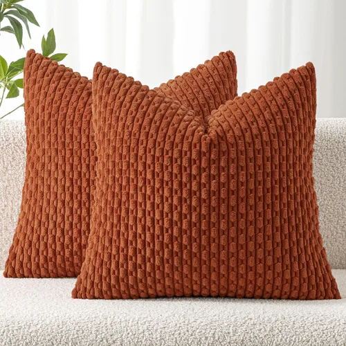Vista 15 de MIULEE - Juego de 2 fundas decorativas cuadradas para cojines, de pana suave y con estilo campestre bohemio a rayas para decorar hogar, sofá, cama