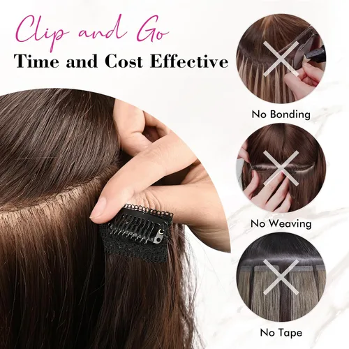 Vista 8 de REECHO Extensiones de cabello con pinza, 4 piezas de extensiones de cabello rubio de 24" de largo, ondas de playa gruesas, HE003, trama de encaje