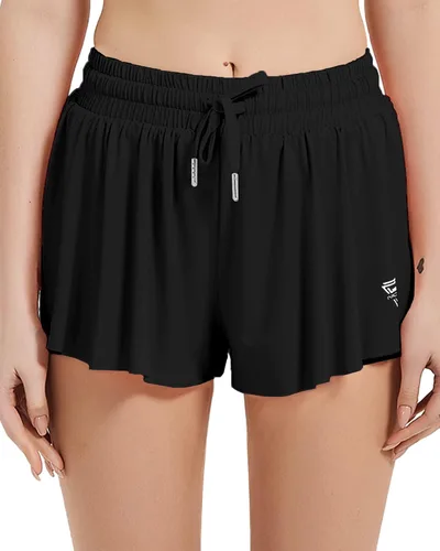 Vista 5 de Memorose Pantalones cortos de correr fluidos para mujer, pantalones cortos de verano casuales de elastano con bolsillos