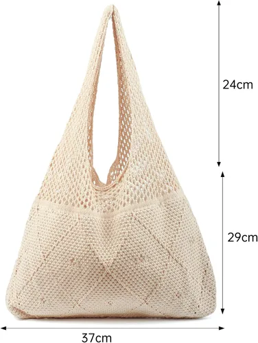 Vista 4 de Crochet Mesh Beach Tote Hombro Bolsos Hobo Verano Estético Mujer Bolsa