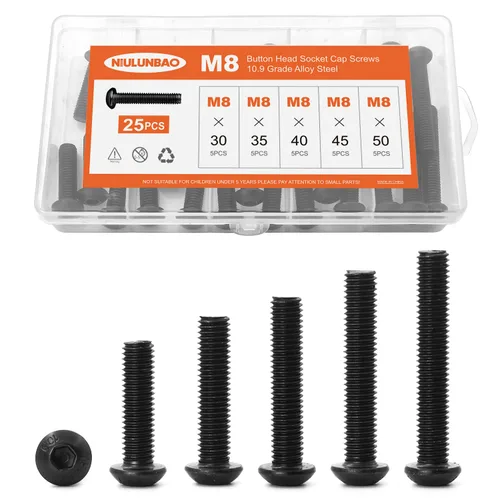 Vista 12 de Tornillos de cabeza de botón M3 x 6 mm, 8 mm, 10 mm, 12 mm, 16 mm, tornillos de cabeza de botón, acero de aleación de grado 10.9, acabado de óxido