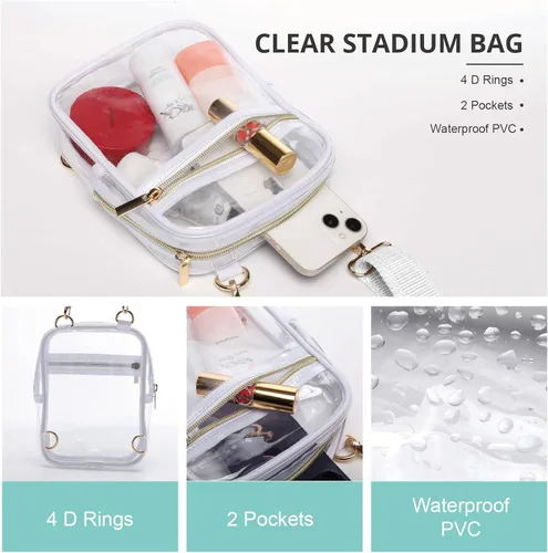 Vista 11 de Bolso cruzado aprobado por estadios para mujer, bolsa transparente para estadios para eventos deportivos, conciertos