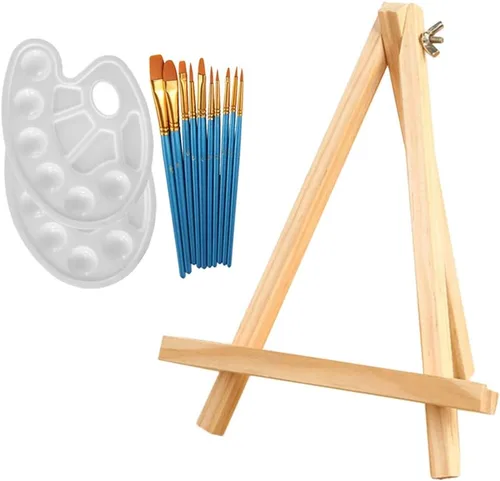Vista 3 de SUPVOX 1 juego de 13 piezas de pintura acrílica para artistas, incluye 10 pinceles de pintura acrílica, 2 paletas y 1 mini caballete de mesa