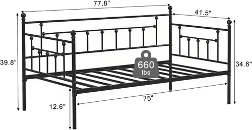 Vista 2 de VECELO - Marco de sofá cama de tamaño individual con soporte de listones de acero, cabecero, plataforma de cama para sala de estar, habitación