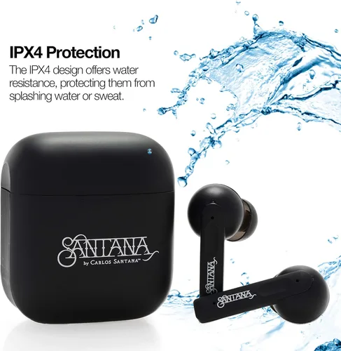 Vista 5 de SANTANA BY CARLOS SANTANA Vida Active - Auriculares inalámbricos Bluetooth con funda de carga, color negro