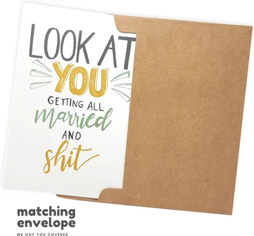 Vista 7 de Sleazy Greetings Divertida tarjeta de boda para compromiso matrimonial – Humor para adultos, tarjeta de felicitación de boda sucia (casado y mierda)