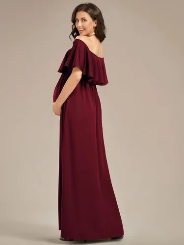 Vista 2 de Ever-Pretty Vestido casual de maternidad con hombros descubiertos y mangas abullonadas con cintura fruncida en una línea hasta el suelo 01802-EY