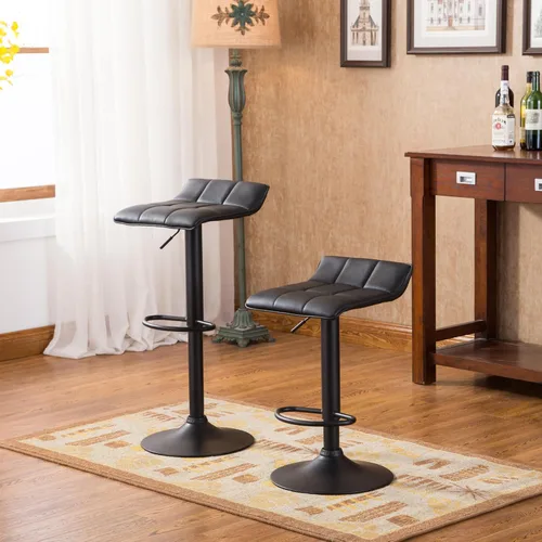 Vista 4 de Roundhill Furniture Belham Taburete giratorio de piel regenerada ajustable (2 unidades), color negro