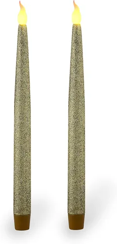 Vista 12 de FURORA LIGHTING Velas LED cónicas blancas con soportes dorados, paquete de 2 con temporizador de 5/19, elegante brillo sin llama para decoración