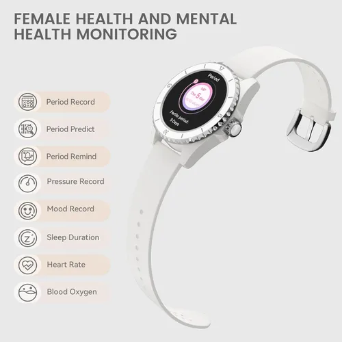 Vista 4 de Oyster Mini - Reloj inteligente Bluetooth de 1.1 pulgadas para mujer, pantalla AMOLED siempre encendida, bisel giratorio, rastreador de actividad
