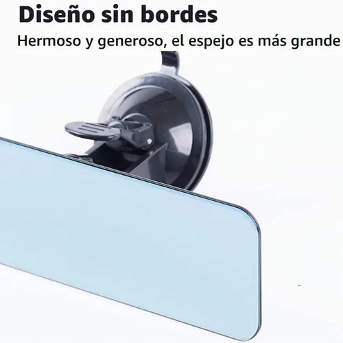 Vista 7 de Espejo retrovisor antirreflejo sin marco, espejo universal para interior de automóvil con ventosa adhesiva, endoscopio azul (9.4 x 2.55 pulgadas)